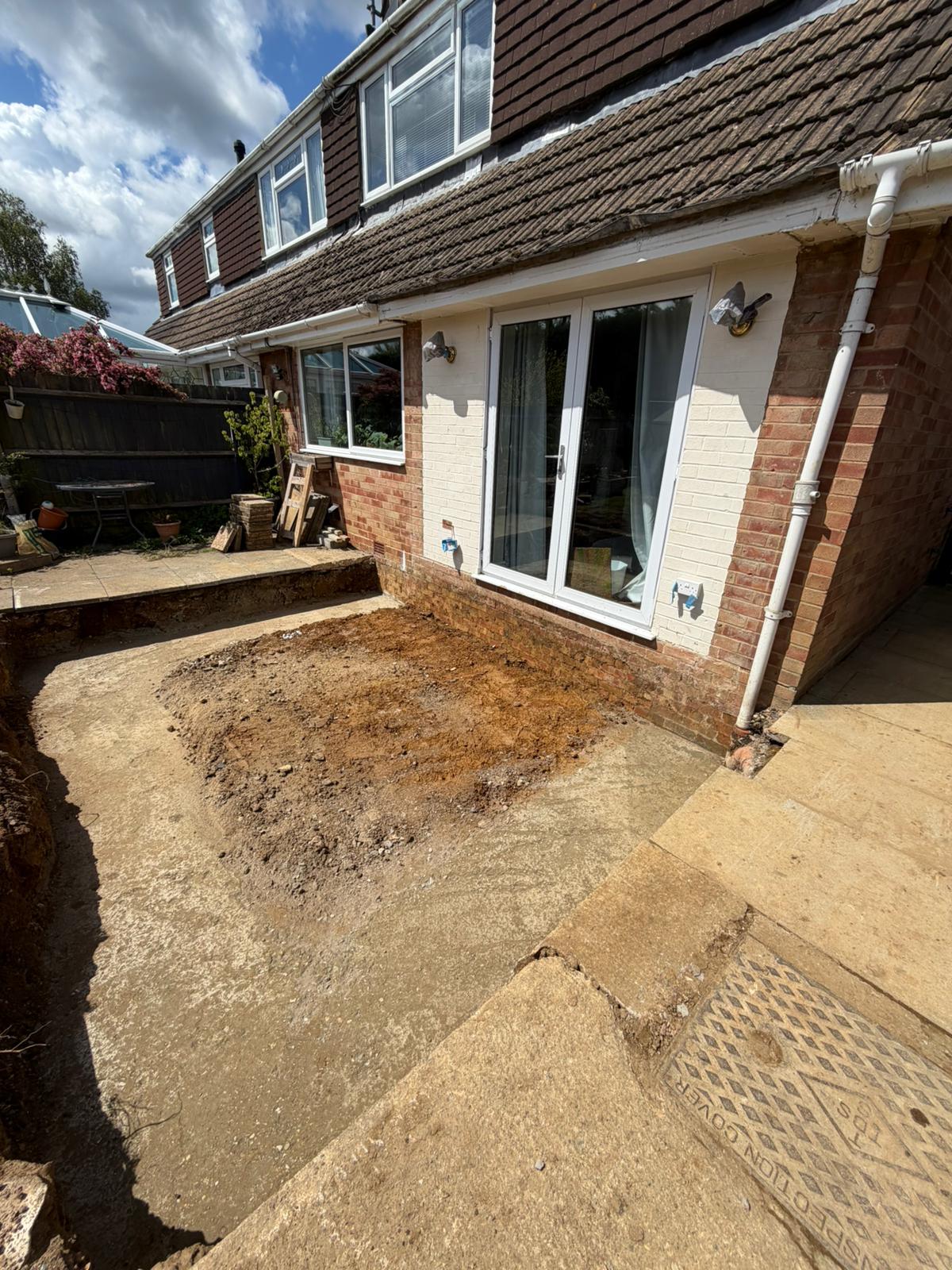 Groundworks stripped out before a new patio
